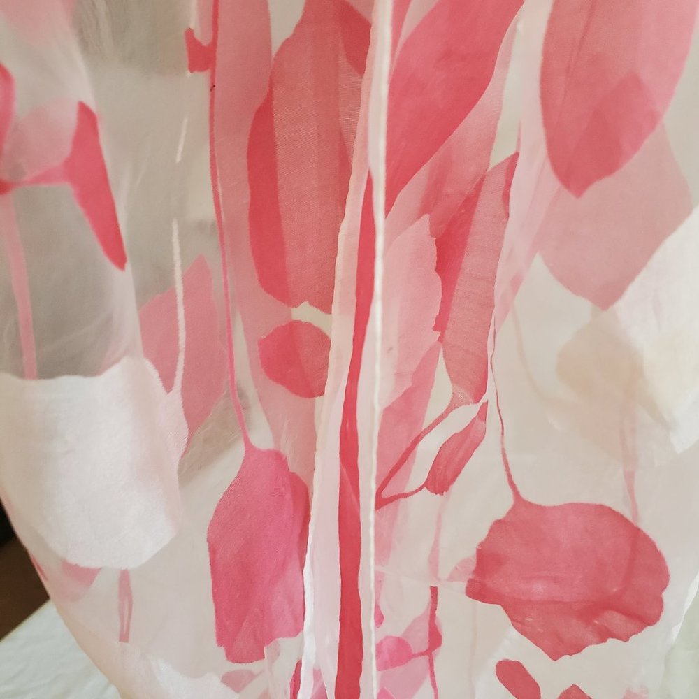White and Pink Falling Leaves Scarf 14" X 43" - Picture 3 of 7